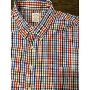 Brooks Brothers Mens XXL 2XL Blue Red White Plaid Long Sleeve Button Down Shirt